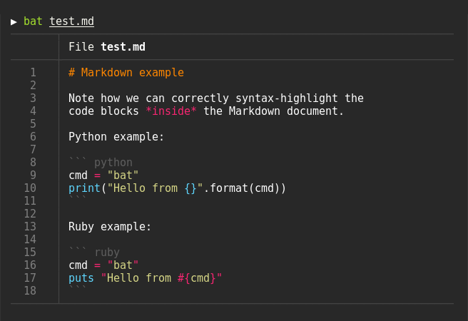 bat displaying a shell config file with line numbers, syntax highlighting, and Git gutter markers.